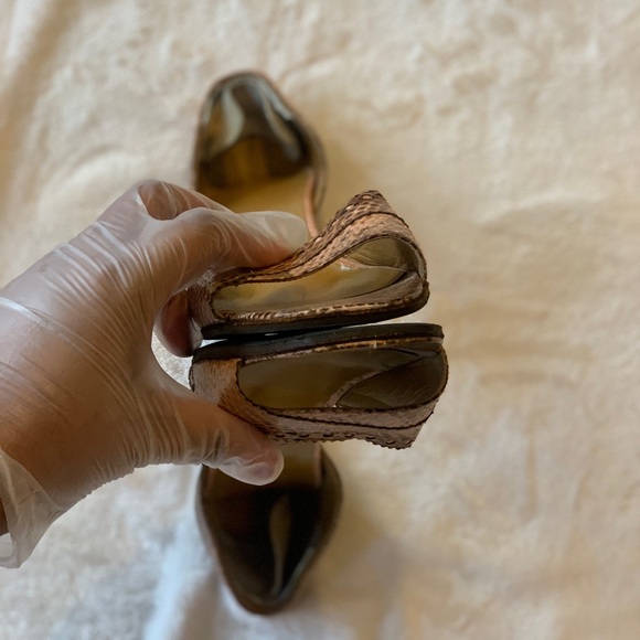 Gucci Vintage Pink & Black Snake Skin Leather Open Toe Heel Pumps, Size 10 - Picture 5 of 9